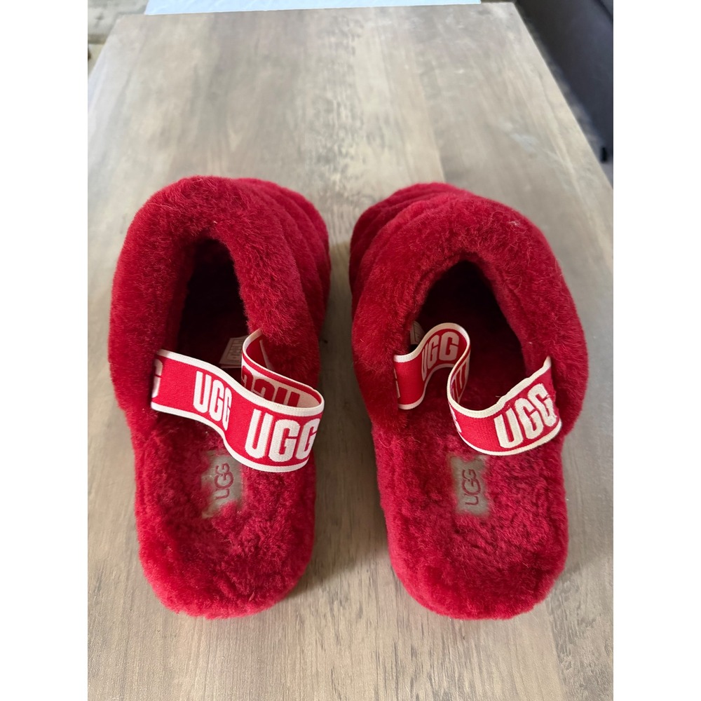 UGG Fluff Yeah Shearling Slipper Slide Slingback Sandal Red W10. Nearly new